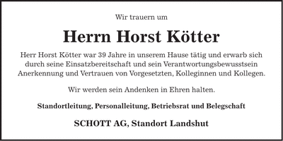 Traueranzeige Horst Kötter