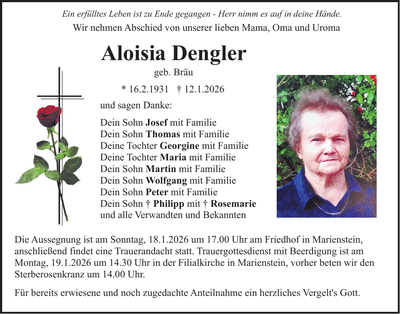 Traueranzeige Aloisia Dengler