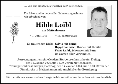 Traueranzeige Hilde Loibl