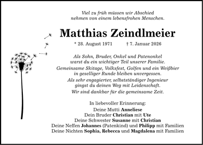 Traueranzeige Matthias Zeindlmeier