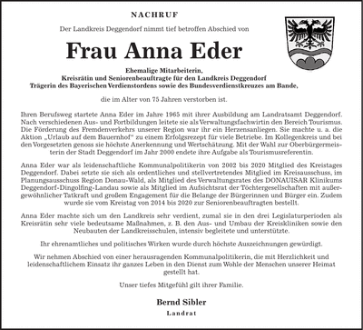 Traueranzeige Anna Eder