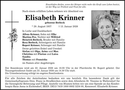Traueranzeige Elisabeth Krinner