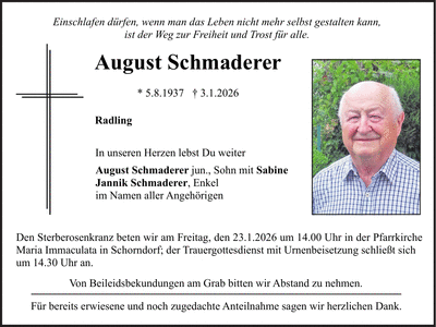 Traueranzeige August Schmaderer