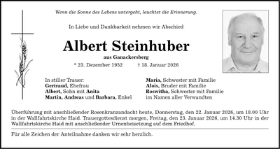 Traueranzeige Albert Steinhuber
