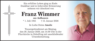 Traueranzeige Franz Wimmer