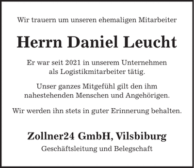 Traueranzeige Daniel Leucht