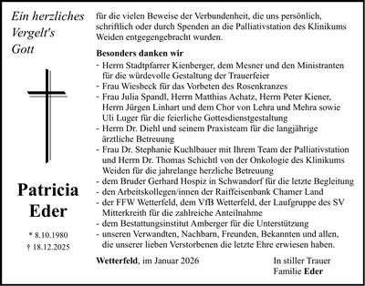 Traueranzeige Patricia Eder