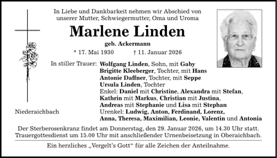 Traueranzeige Marlene Linden