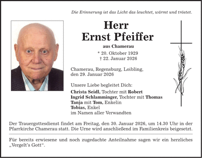 Traueranzeige Ernst Pfeiffer