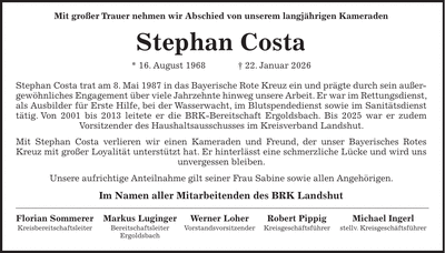 Traueranzeige Stefan Costa
