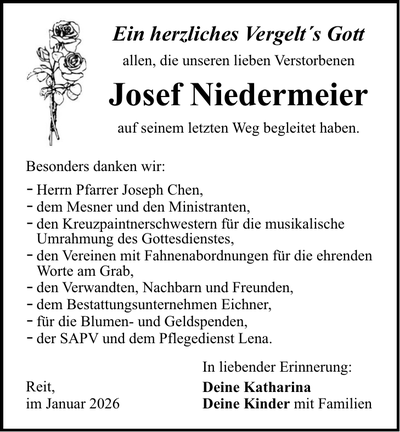 Traueranzeige Josef Niedermeier