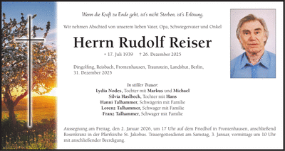 Traueranzeige Rudolf Reiser