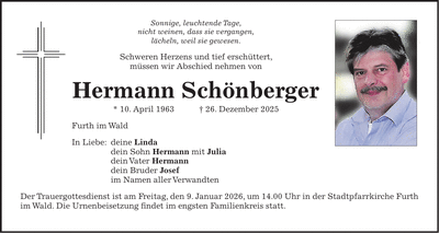 Traueranzeige Hermann Schönberger
