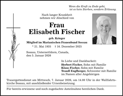 Traueranzeige Elisabeth Fischer
