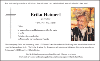 Traueranzeige Erika Heimerl