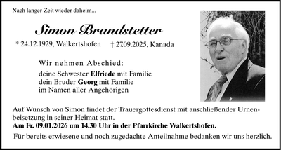 Traueranzeige Simon Brandstetter