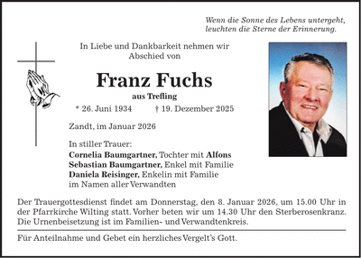 Traueranzeige Franz Fuchs