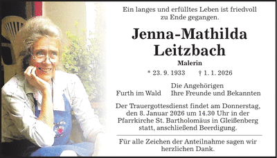 Traueranzeige Jenna-Mathilda Leitzbach