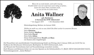 Traueranzeige Anita Wallner