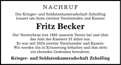 Traueranzeige Fritz Becker
