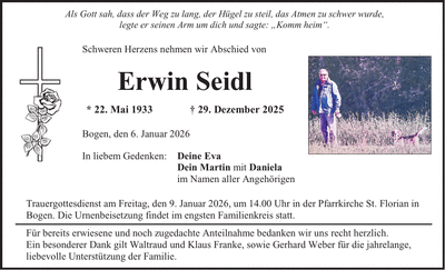 Traueranzeige Erwin Seidl