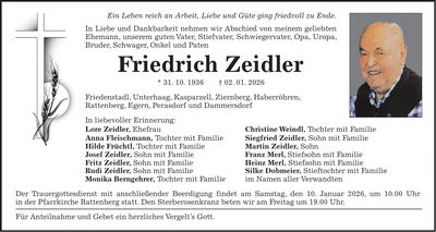 Traueranzeige Friedrich Zeidler