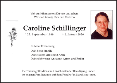 Traueranzeige Caroline Schillinger