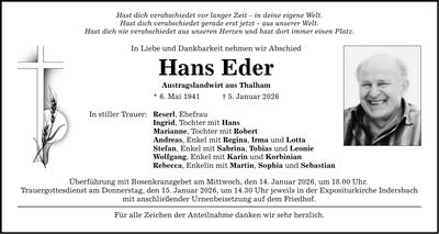 Traueranzeige Hans Eder