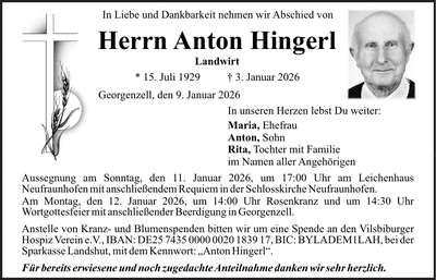 Traueranzeige Anton Hingerl