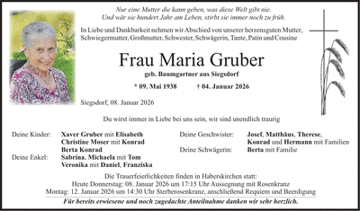 Traueranzeige Maria Gruber
