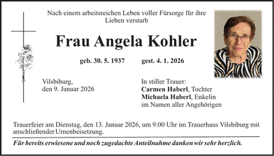 Traueranzeige Angela Kohler
