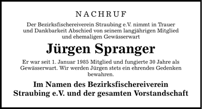 Traueranzeige Jürgen Spranger