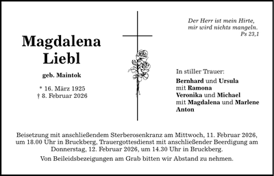 Traueranzeige Magdalena Liebl