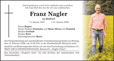 Traueranzeige Franz Nagler