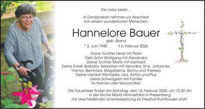 Traueranzeige Hannelore Bauer