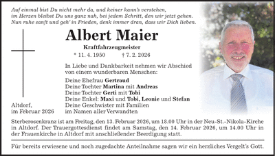 Traueranzeige Albert Maier