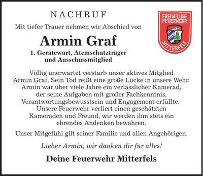 Traueranzeige Armin Graf