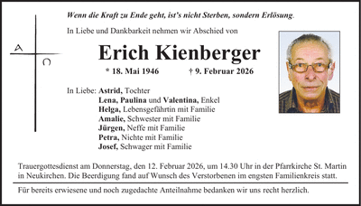Traueranzeige Erich Kienberger