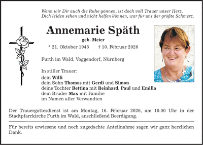 Traueranzeige Annemarie Späth