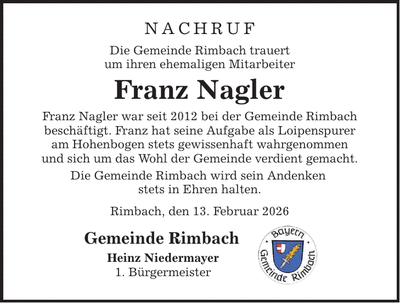 Traueranzeige Franz Nagler