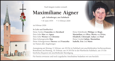 Traueranzeige Maximiliane Aigner