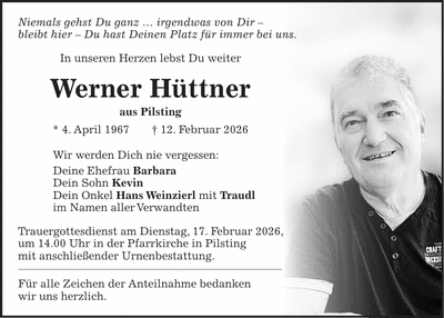 Traueranzeige Werner Hüttner