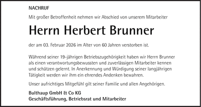 Traueranzeige Herbert Brunner