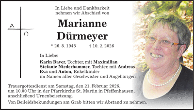 Traueranzeige Marianne Dürmeyer