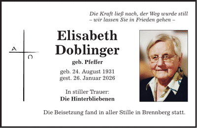 Traueranzeige Elisabeth Doblinger