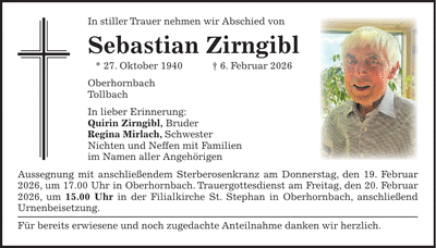 Traueranzeige Sebastian Zirngibl
