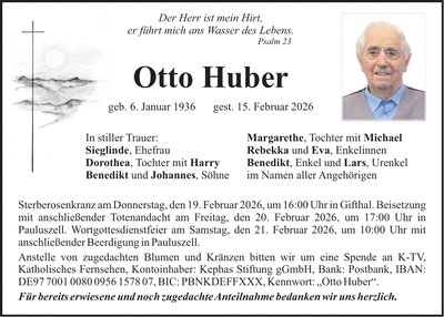 Traueranzeige Otto Huber