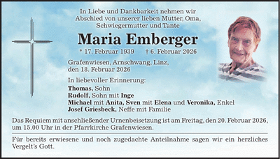 Traueranzeige Maria Emberger