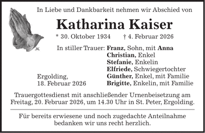 Traueranzeige Katharina Kaiser