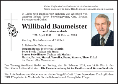 Traueranzeige Willibald Baumeister